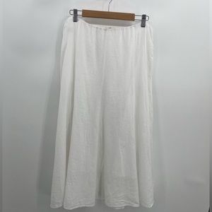 Eileen Fisher White 100% Irish Linen Gathered Waist Flared Maxi Skirt